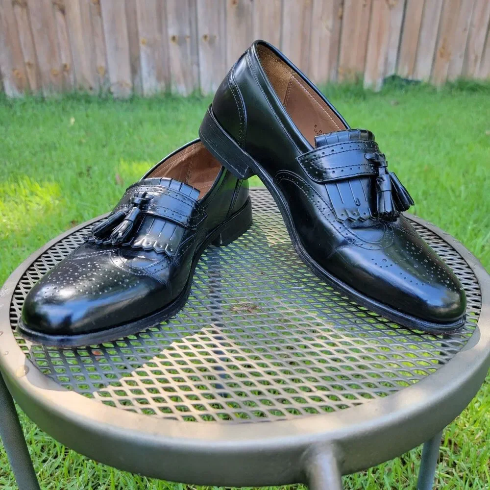 Florsheim Brinson Black Leather Kiltie Tassel Wingtip Loafers Shoes 8D 11223